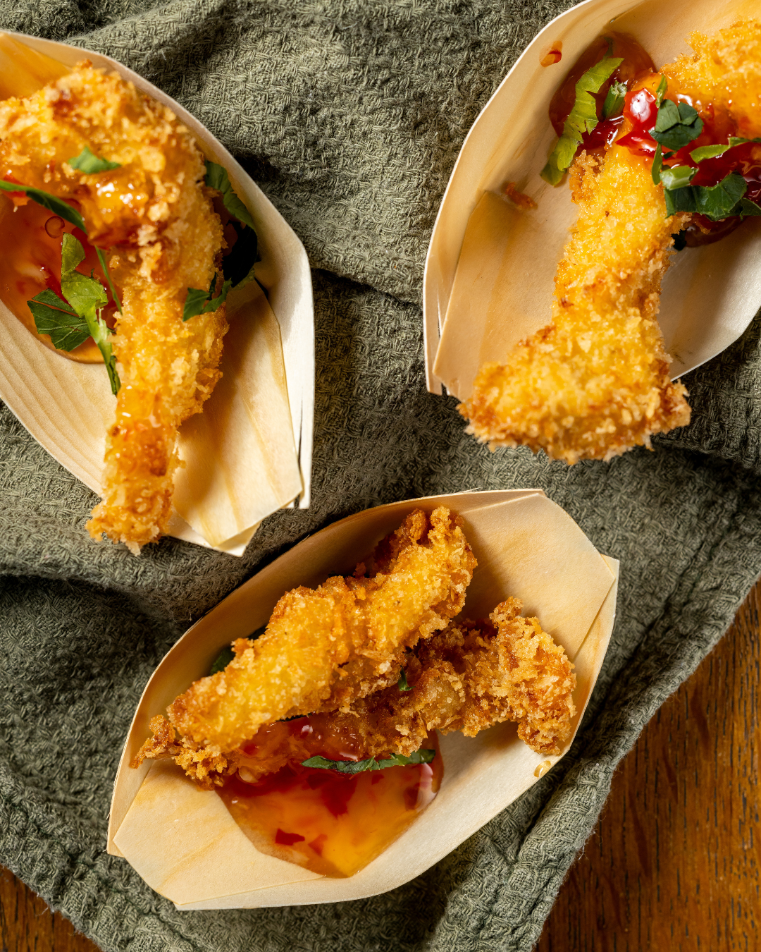 Crispy Chicken & Sweet Chili-Schiffchen (3€/Stk)